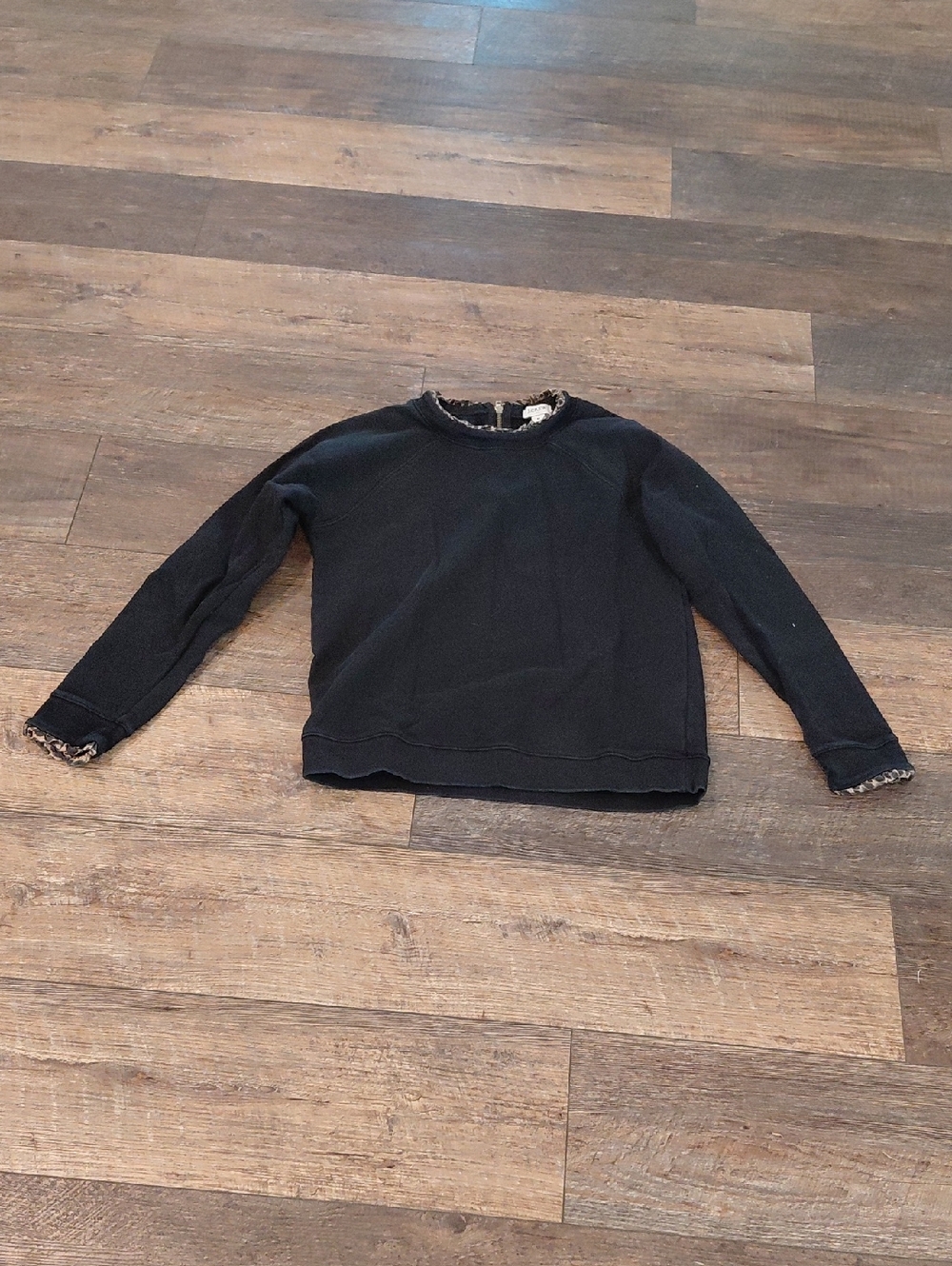 J Crew. Woven Ruffleneck Pullover Sweatshirt In Black